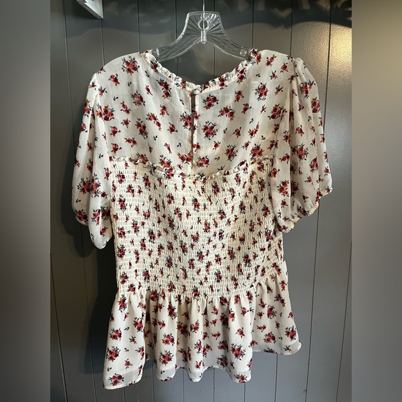 Torrid Rose Floral Sheer Pullover Smocked Top - Picture 3 of 3